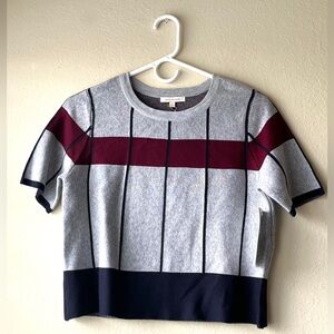 Skies Are Blue Gray and Burgundy Striped Top